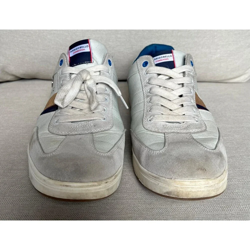Arrigobello Casual Sneakers White Gray Men's US 12 EU 46 Lace Up Low Top Shoes